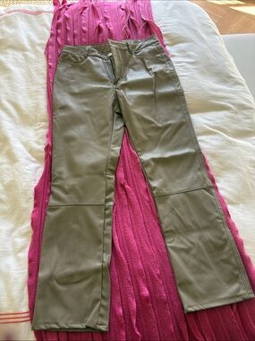 H&M Olive Green Faux Leather Wide Leg Jeans